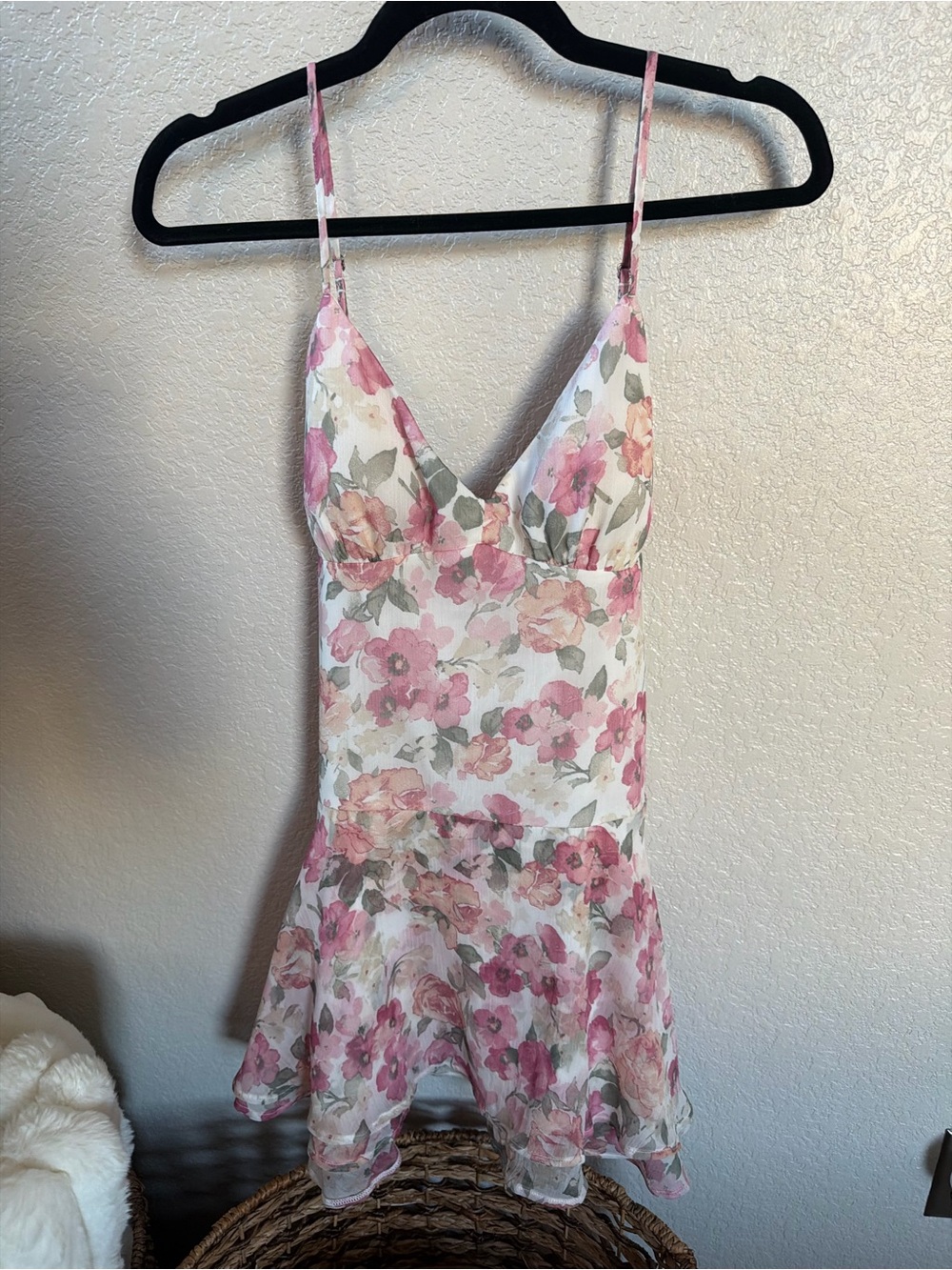 Hollister Pink & Cream Floral Spaghetti-Strap Mini Dress